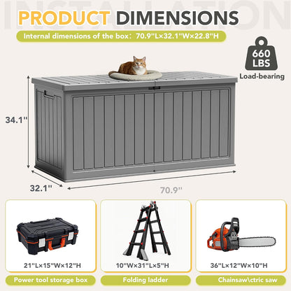 32 Gallon Deck Box Outdoor Indoor Waterproof Storage Box for Patio Furniture, Pool Accessories, Garden Tools, and Cushion Storage, Black