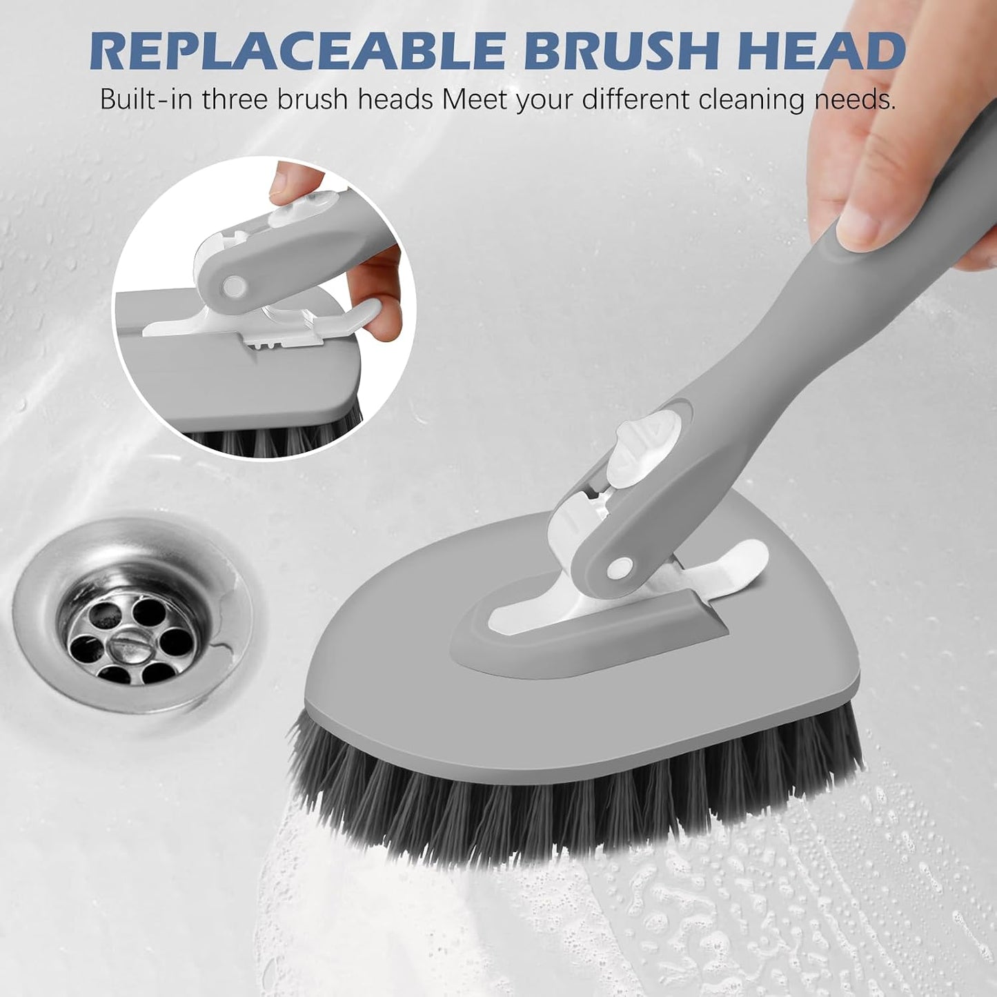 SetSail Tile Tub Scrubber Brush 3-in-1 Shower Scrubber with 52-inch Adjustable Long Handle Shower Cleaner Brush and 3 Detachable Replacement Brush Heads for Cleaning Bathroom Kitchen Walls Tub Tile