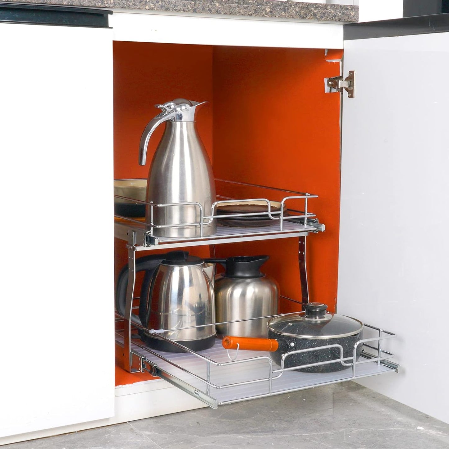VEVOR Pull Out Cabinet Organizer, 12"W x 21"Dx15.2"H Heavy Duty Slide Out Pantry Shelves, Chrome-Plated Steel Roll Out Drawers for Home,13.5"Wx22"Dx19"H Inside Kitchen Cabinet, Bathroom, Under Sink