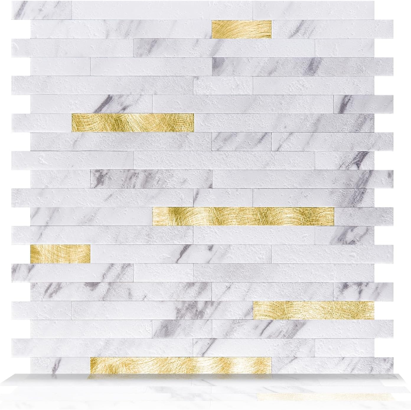 Art3d 10-Sheet Peel and Stick Backsplash Tile for Kitchen Bathroom Fireplace Laundry Room in White Slate with Gold Studded