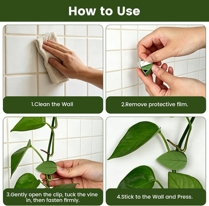 60 Pieces Plant Wall Clips with 72 Pieces Self Adhesive Stickers, Leaf Shaped Invisible Vine Clips for Climbing Plants Indoor Outdoor Decoration Cable Management