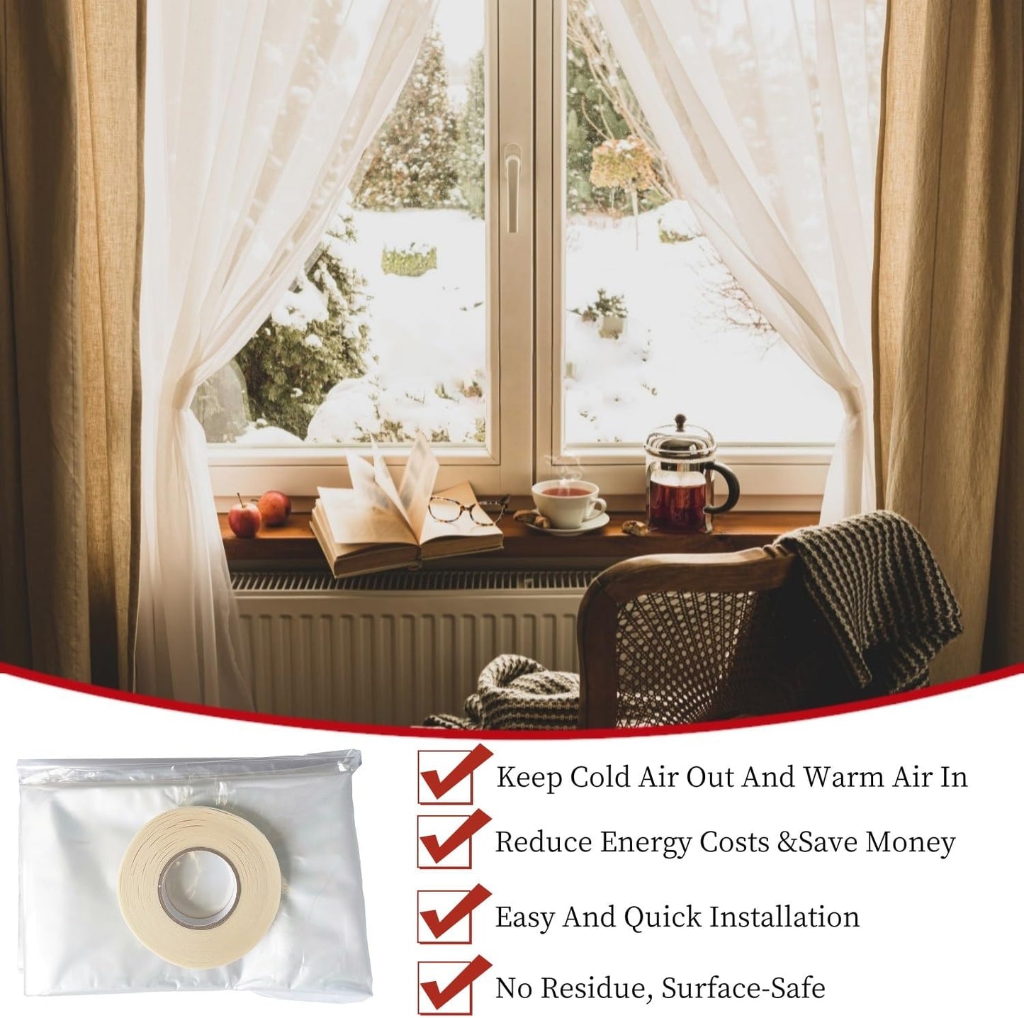 Large Patio Door Shrink Film Window Insulation Kit 84-Inch By 112-Inch，Clear, Keeps Cold Air Out and Warm Air in (1 Pack)