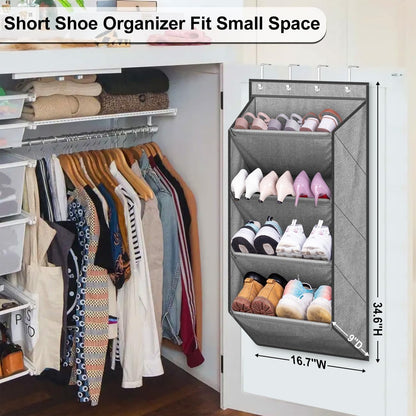 SLEEPING LAMB Over The Door Shoe Organizer for Closet with Large Deep Pockets, Narrow Shoe Rack for Door Hanging Boots Storage, Black
