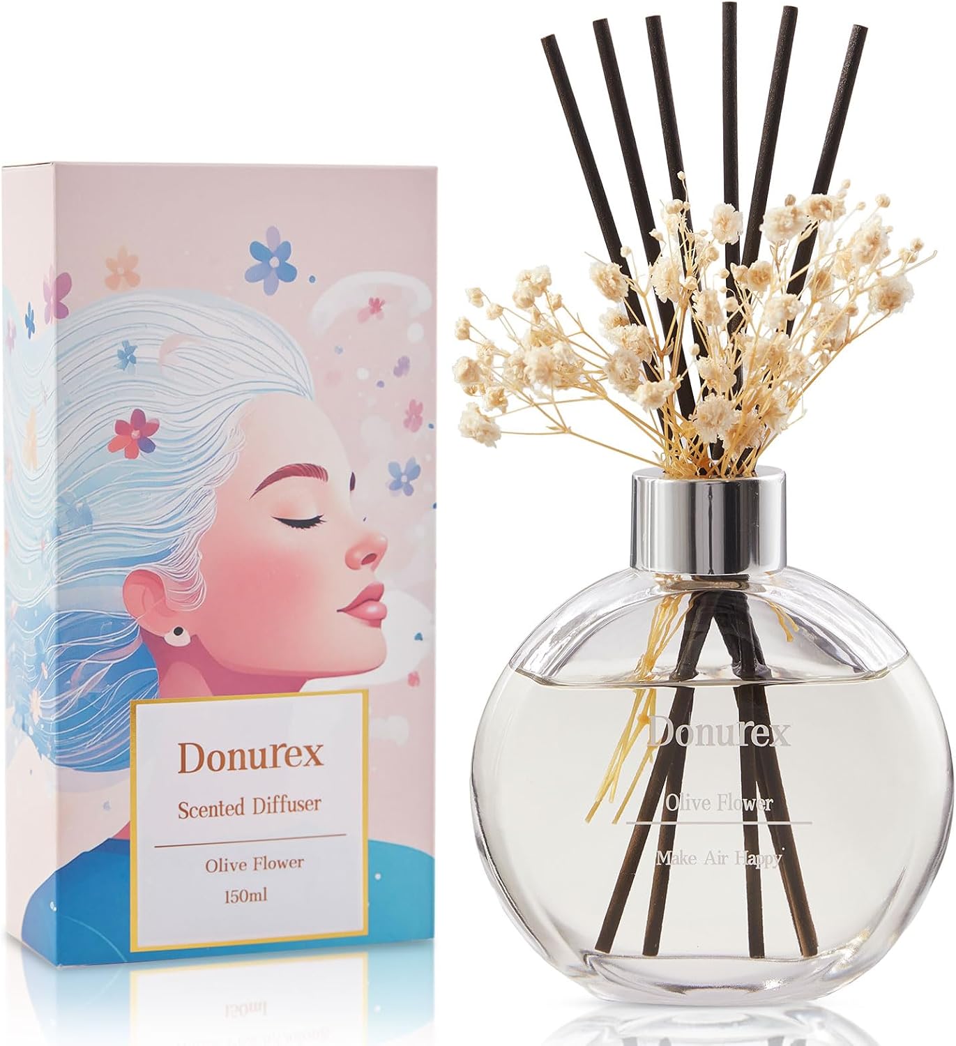 Flower Reed Diffuser Set 5.07oz Satin Rose Scent Diffuser with Sticks Home Fragrance Reed Diffuser for Bathroom Shelf Decor