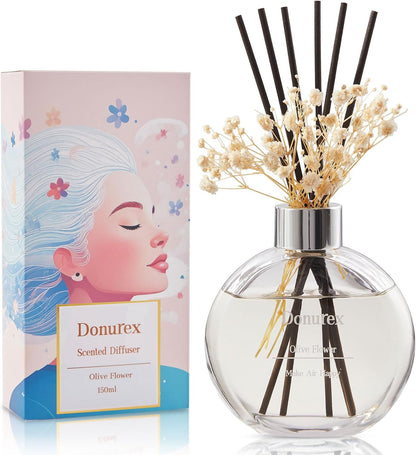 Flower Reed Diffuser Set 5.07oz Satin Rose Scent Diffuser with Sticks Home Fragrance Reed Diffuser for Bathroom Shelf Decor