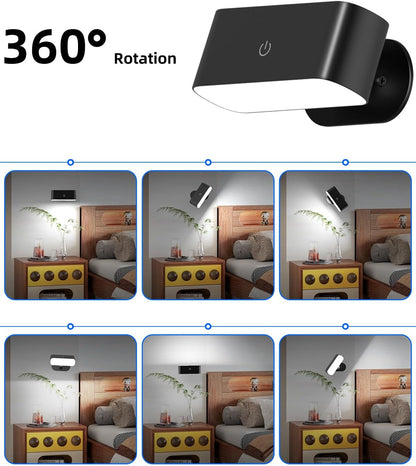 Battery Operated Wall Sconce Set of 2, Rechargeable LED Wall Mounted Light with Remote Control, Stick On Magnetic Wall Lights for Bedroom, 3 Modes Dimmable Bedside Reading Wall Lamps for Bedroom