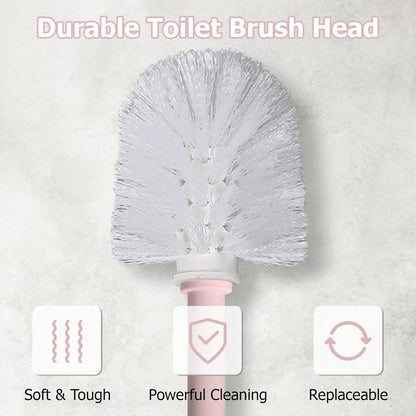 Topsky 2 Pack Compact Toilet Brush & Holder Set, Plastic Round Barrel Loo Brush with 2 Replacement Toilet Brush Head, Durable for Bathroom Toilet, Gray
