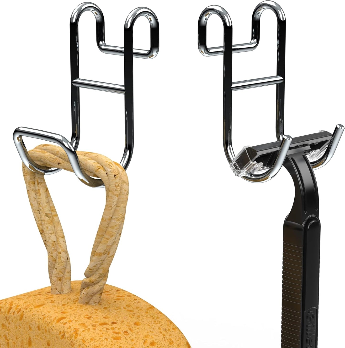 Shower Caddy With Hooks - Razor Holder and Loofah Hanger 2 Pack Silver
