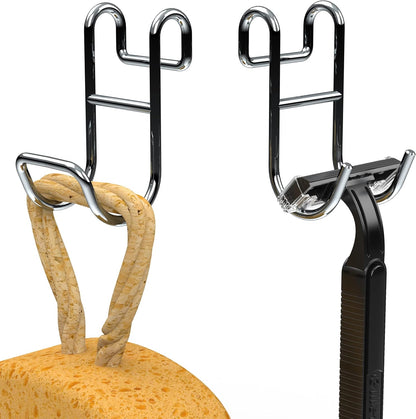 Shower Caddy With Hooks - Razor Holder and Loofah Hanger 2 Pack Silver