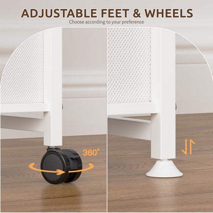 Oppro Small Narrow Side End Table, 2 Drawer Slim Nightstand Bedside Sofa Table with Wheels, Space Saving Rolling Skinny Thin Desk with Storage Bag for Bedroom Living Room Couch Bathroom Dorm