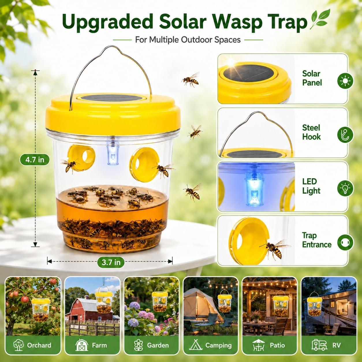 4 Pack 2026 New Upgrade Wasp Trap Outdoor Hanging, Yellow Jacket Traps, Bee Traps Outdoor Hanging, Carpenter Bee Traps for Outside, Hornet Traps