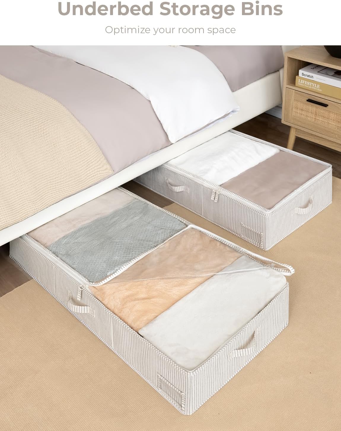 StorageWorks Large Under Bed Storage Containers with Handles and Label Holder, 2 Pack Ultra-thick Fabric Underbed Bins, Closet Organizer for Clothes, Blankets, Sweater