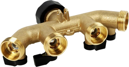 Lifynste 4 Way Brass Hose Splitter, 3/4" Brass Hose Faucet Manifold, Garden Hose Adapter Connector