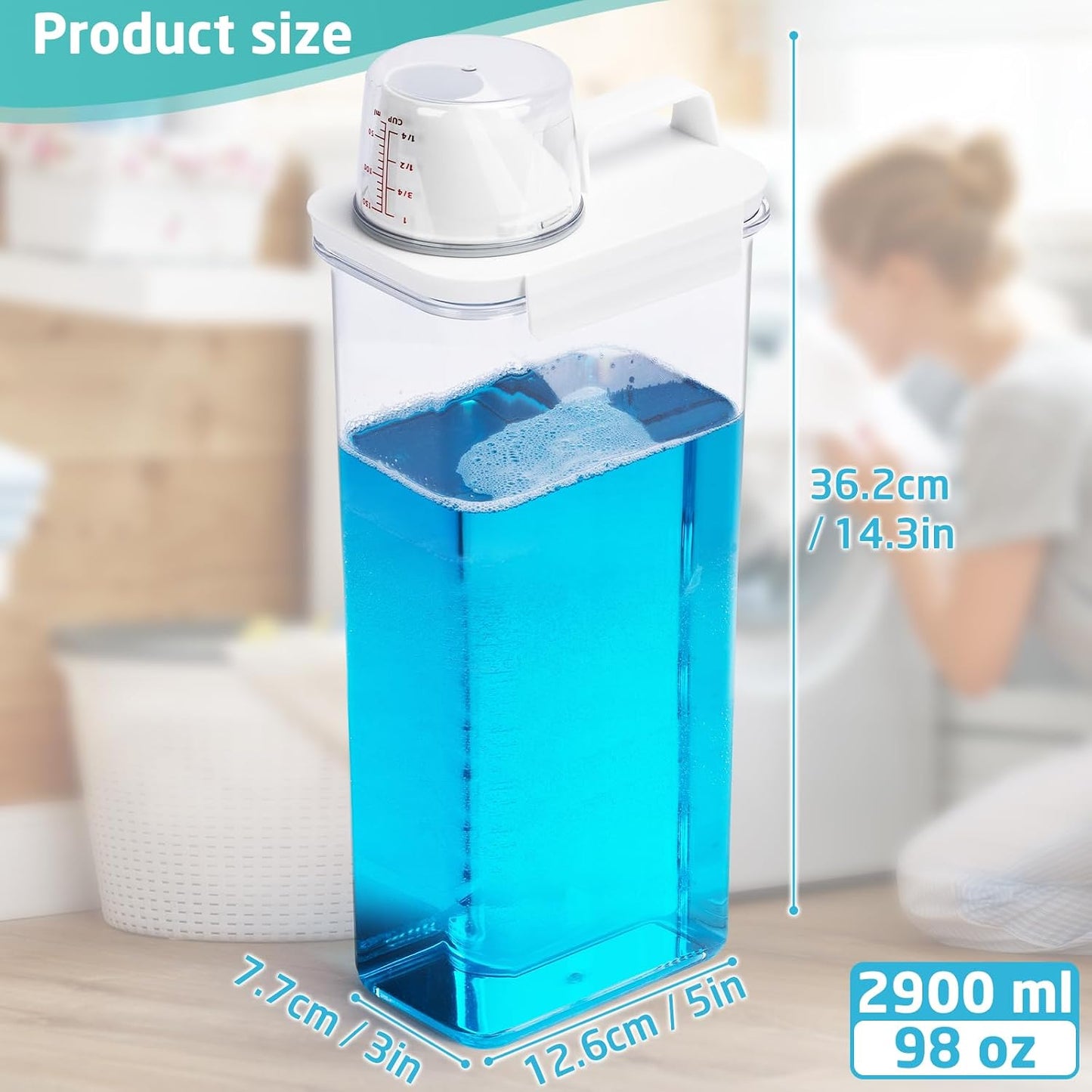 Laundry Detergent Dispenser-1 Pack, Detergent Dispenser with 4 Removable Labels, Laundry Soap Dispenser for Laundry Room Organization and Storage, BPA Free & PET Plastic Clear (98 oz)