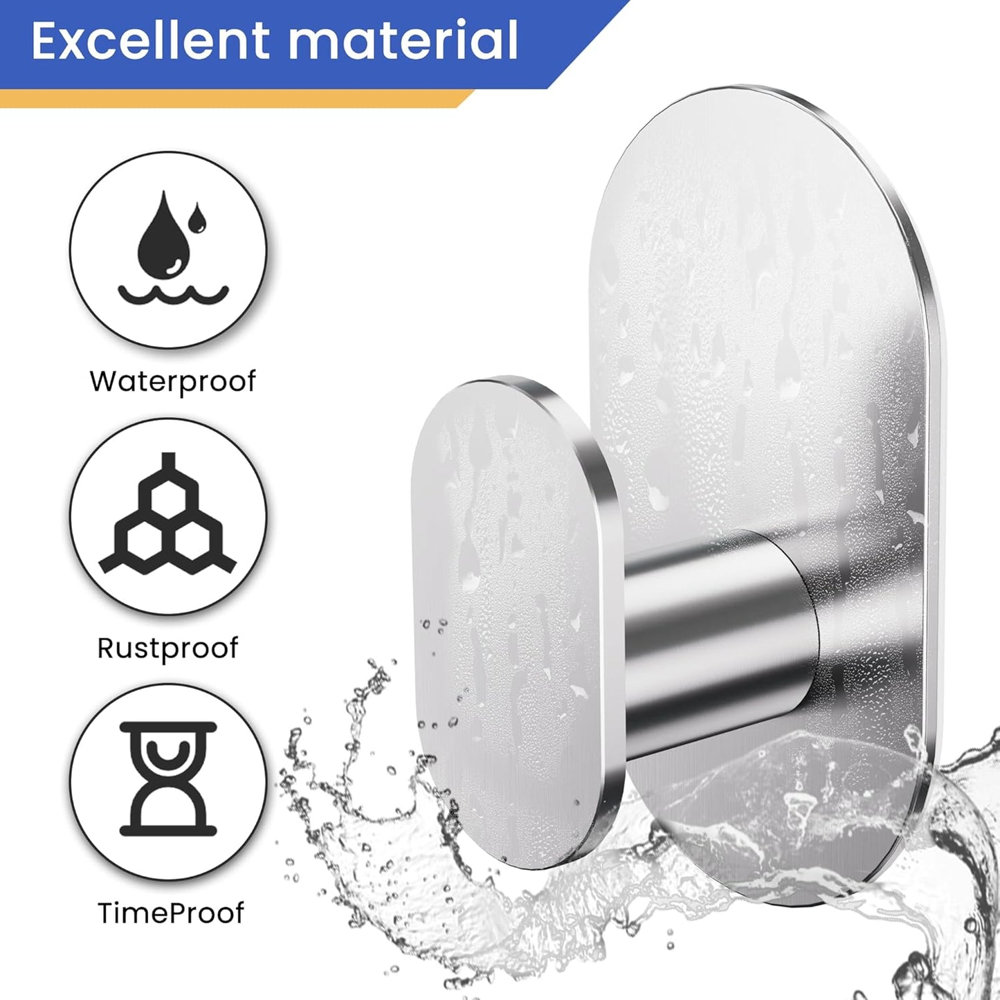 Aikzik Black Adhesive Hooks Heavy Duty-Max 26lb, Wall Hooks for Shower, Bathroom, Towel, Coat, Robe, Stainless Steel Hooks for Hanging, Sticky Hooks for Walls No Damage- 4 Pack