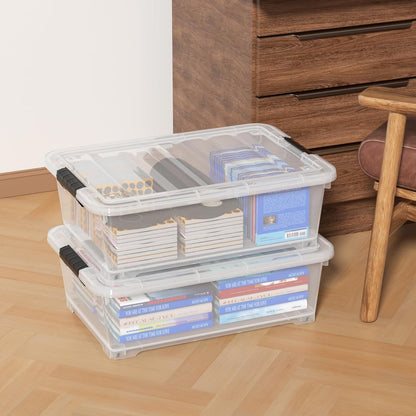 40 Quart Plastic Clear Underbed Storage Bin with Wheels, 3 Packs | Stackable Large Flat Under Bed Organization Boxes with Lids