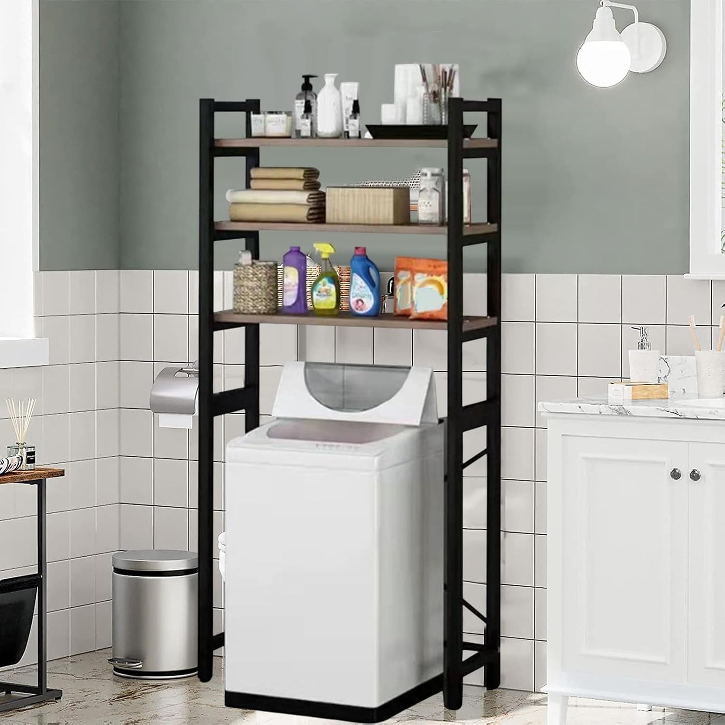3-Tier Bathroom & Laundry Storage Shelf,Over Washer and Dryer Shelves,Large Capacity Metal Washing Machine Rack for Organization and Storage Space-Saving Bathroom Sundries