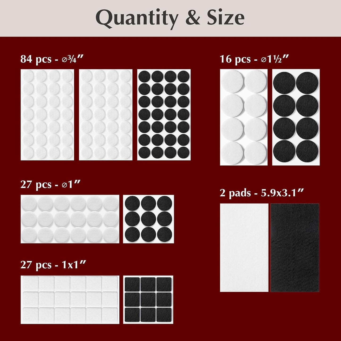 Felt Furniture Pads - Chair Leg Floor Protectors for Hardwood Floors - Felt Pads for Furniture - Furniture Sliders - Furniture Legs - 156 pcs - Black