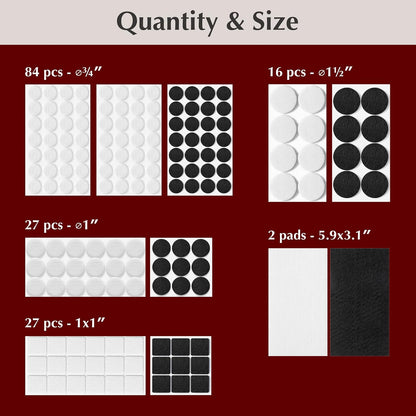 Felt Furniture Pads - Chair Leg Floor Protectors for Hardwood Floors - Felt Pads for Furniture - Furniture Sliders - Furniture Legs - 156 pcs - Black