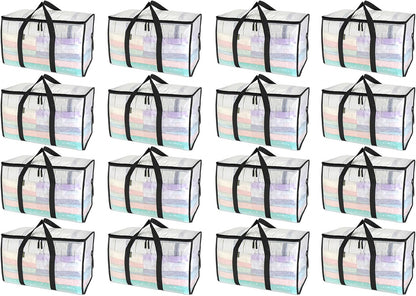 BALEINE 6-Pack Oversized Moving Bags with Reinforced Handles, Heavy-Duty Storage Tote for Clothes, Moving Supplies (Clear, 6-Pack)