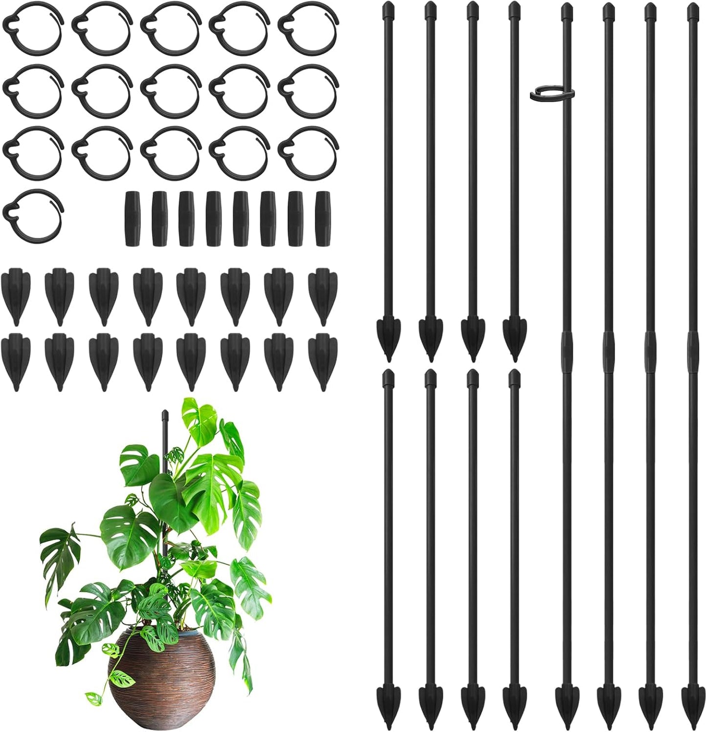 Plant Stakes for Indoor Plants, RIFNY 14 Inch Plant Support Stakes with Clips, Tall Adjustable Plant Sticks for Indoor Monstera Tomato Orchid Potted Plants Flower (6 PCS, Black)