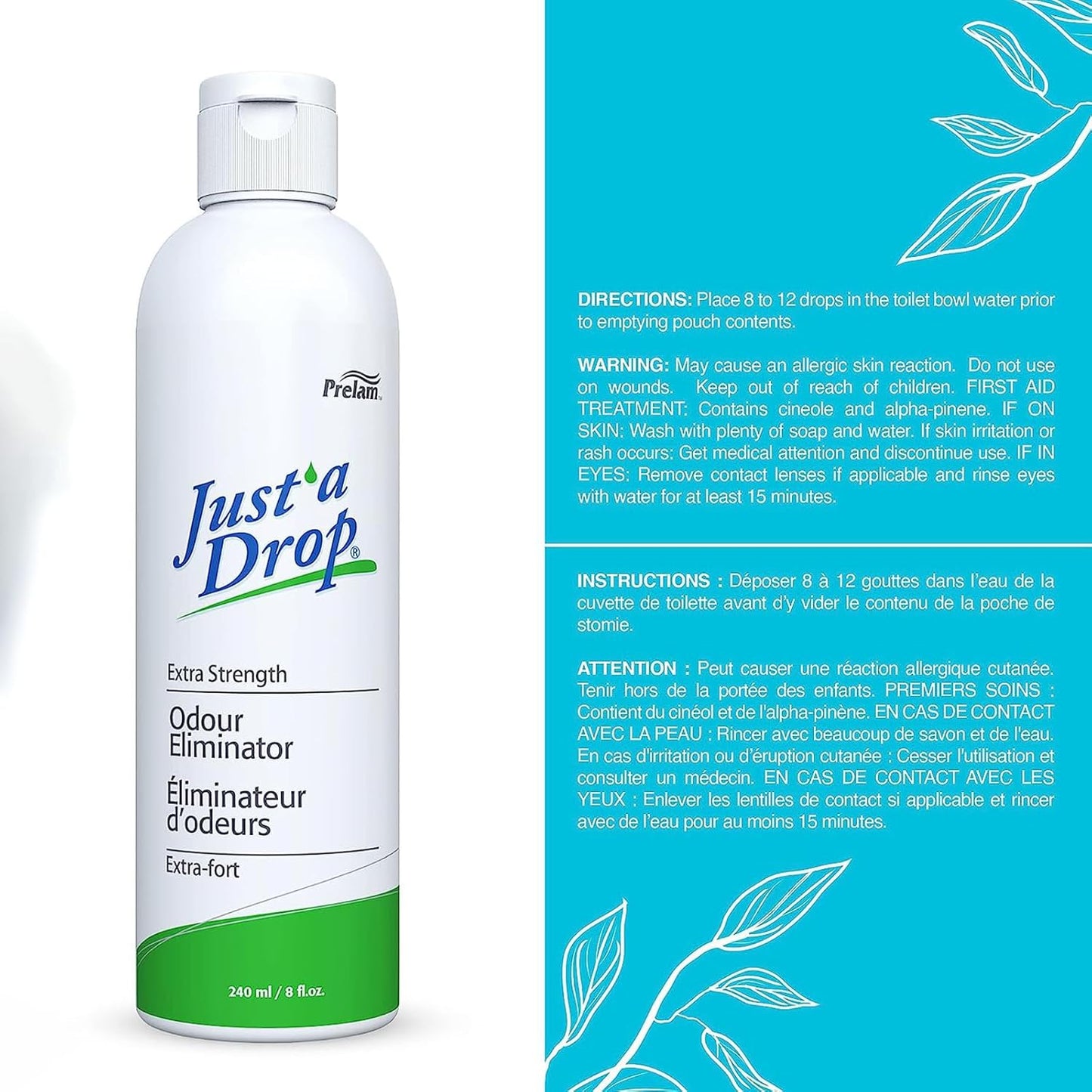 Prelam Just a Drop Odor Eliminator - Before You Go Toilet Freshener - Deodorizer Odor Eliminator - Toilet Drop Ins - Extra Strength - 8 oz