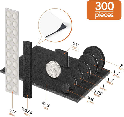 Furniture Pads 300 Pack Premium Furniture Felt Pads (Beige), Huge Quantity Self Adhesive Anti Scratch Floor Protector for Furniture Legs Hardwood with 60 Cabinet Door Bumpers