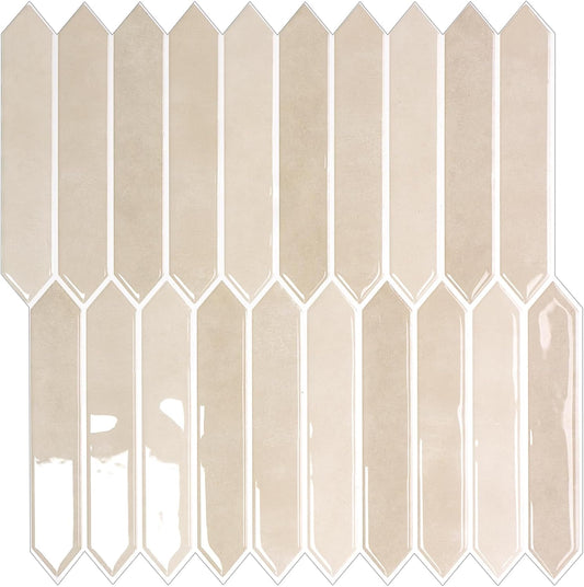 10-Sheet Peel and Stick Backsplash Tile, Self-Adhesive Gray Long Hexagon Wall Tiles, Stick on Backsplash for Kitchen, Bathroom, Fireplace, RV, Thicker Design(12"×12").