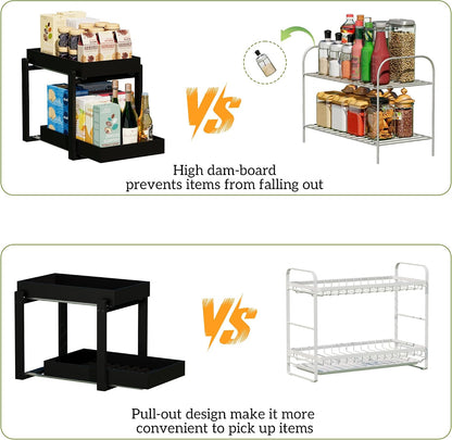 APRTAT 2 Pack Under Sink Organizer, Bamboo Wooden 2-Tier Pull-Out Storage with Sliding Drawers for Kitchen and Bathroom Cabinets, Easy Installation (Natural, 2 Packs)
