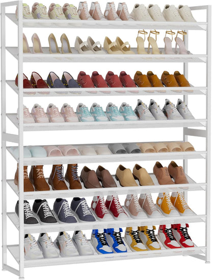 Large Shoe Rack 8 Tier Shoe Organizer, Heavy Duty Metal 4-Tier Stackable Shoe Storage Vertical Shoe Rack for Closet Front Door Entrance, Up to 50 Pairs, 44.8" W x 11.4" D x 56.7" H, Black