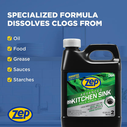 Zep Advanced Kitchen Drain Opener - 32 ounces - U49710 - Formulated for Grease, Food, and Oil-Safe for Garbage Disposal