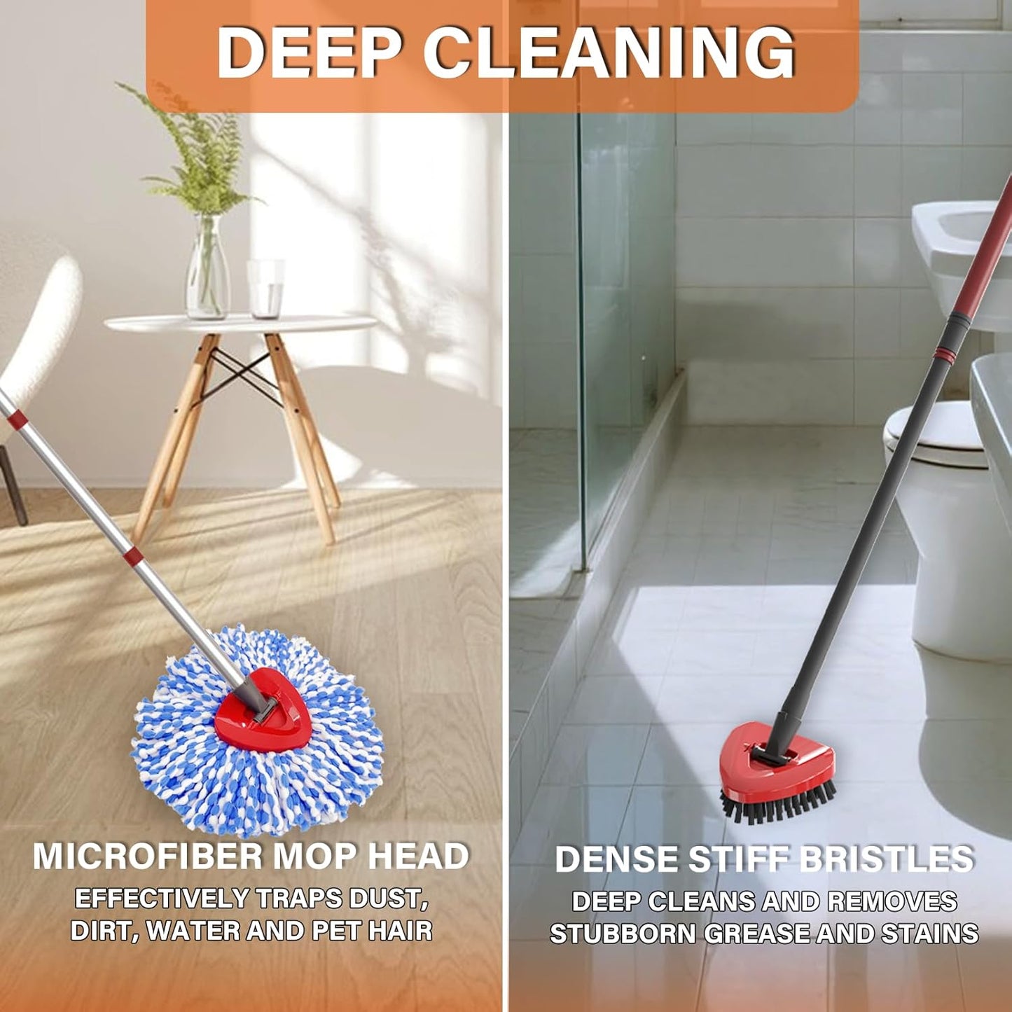 Fatmass 5 Pack Spin Mop Replacement for O Cedar RinseClean 2-Tank System,Include 4 Mop Replace Heads + 1 Upgrade Scrubber Brush, 100% Microfiber Mop Refills Deep Cleaning Machine Washable