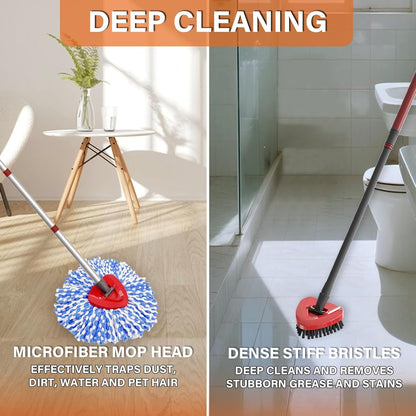 Fatmass 5 Pack Spin Mop Replacement for O Cedar RinseClean 2-Tank System,Include 4 Mop Replace Heads + 1 Upgrade Scrubber Brush, 100% Microfiber Mop Refills Deep Cleaning Machine Washable