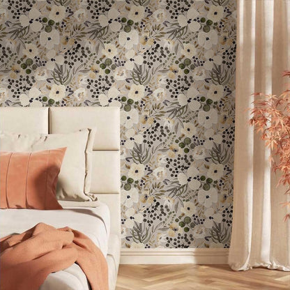 18"x236" Boho Cream/Brown Daisy Flower Peel and Stick Self Adhesive Wallpaper Removable Contact Paper Stick on Easy Peel Off Wall Paper for Kitchen Bedroom Bathroom Renter