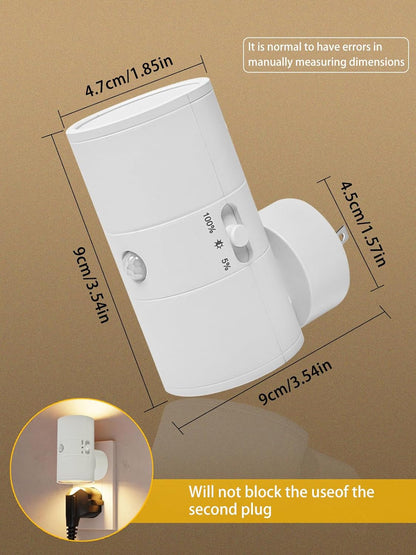 Night Light with Motion Sensor & Dusk to Dawn Sensor, Plug into Wall Night Light with 30-100lm Adjustable Brightness, Motion Activated Night Light, 3000K Warm White for Bedroom Hallway Bathroom Stairs