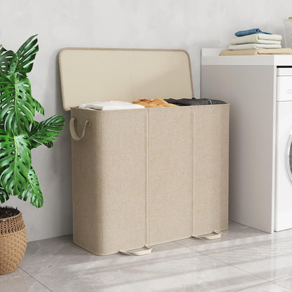 Lifewit Double Laundry Hamper with Lid and Removable Laundry Bags, Large Collapsible 2 Dividers Dirty Clothes Basket with Handles for Bedroom Laundry Room Closet Bathroom College, 136L Beige