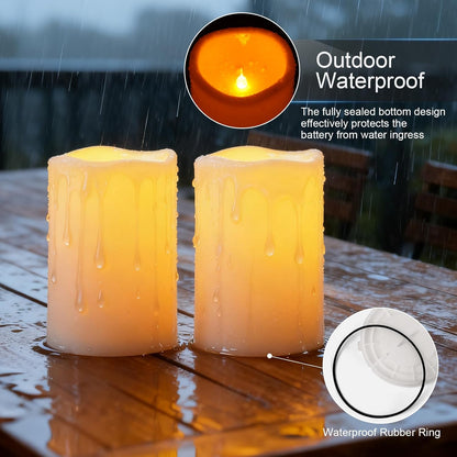 Amagic 3 Pack 4"x 6"8" 10" Outdoor Plastic Electric flameless Candles with Remote Control and Timer, Battery Operated Flickering LED Pillar Fake Candle for Home, Wedding Decor, Ivory
