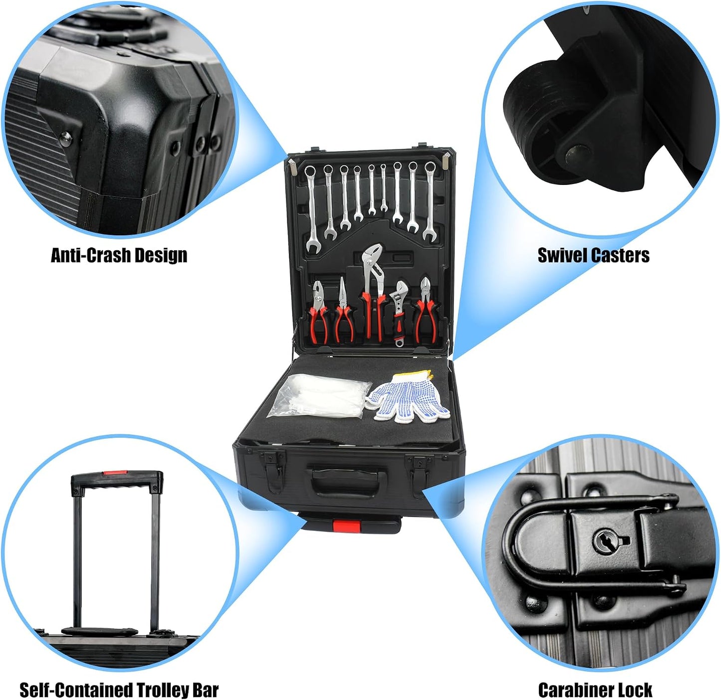 Campfun 899PCS Tool Set, Household Tool Kit with Rolling Tool Box, Complete Tool Box Set Hand Tool Set with Tool Box, Mechanic Tool Set Rolling Tool Set for Home/Auto Repair Tool Set, Black