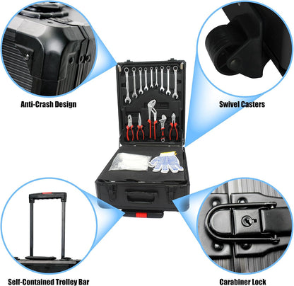 Campfun 899PCS Tool Set, Household Tool Kit with Rolling Tool Box, Complete Tool Box Set Hand Tool Set with Tool Box, Mechanic Tool Set Rolling Tool Set for Home/Auto Repair Tool Set, Black