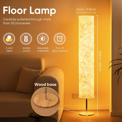 Soft Floor Lamp 3 Color Remote LED Living Room Bedroom conner floor light | Shade column paper with Tyvek Fabric Brightness Adjustable for Living Room Bedroom Game Room
