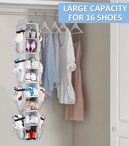 SLEEPING LAMB Short Hanging Shoe Organizer for Closet Storage with Mesh Side Pockets Holds 8 Pairs, Hanging Shoe Rack Hanger RV, Camper, Grey