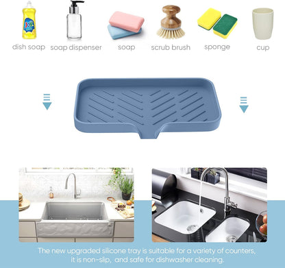 Kitchen Soap Tray,Kitchen Sink Tray Sponge Tray Kitchen Sponge Holder Self Draining Premium Silicone Soap Holder for Bathroom Counter Sink Caddy Organizer for Dish Soap Bottle,Soap Dispenser