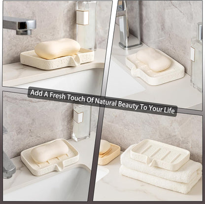 Soap Dish, Bar Soap Holder, Travertine Stone Look, Off White | Self Draining,Sponge Holders Tray for Shower,for Dispenser,Scrubber,Bottle,Cup on Bathroom Kitchen Bathtub Sink or Counter