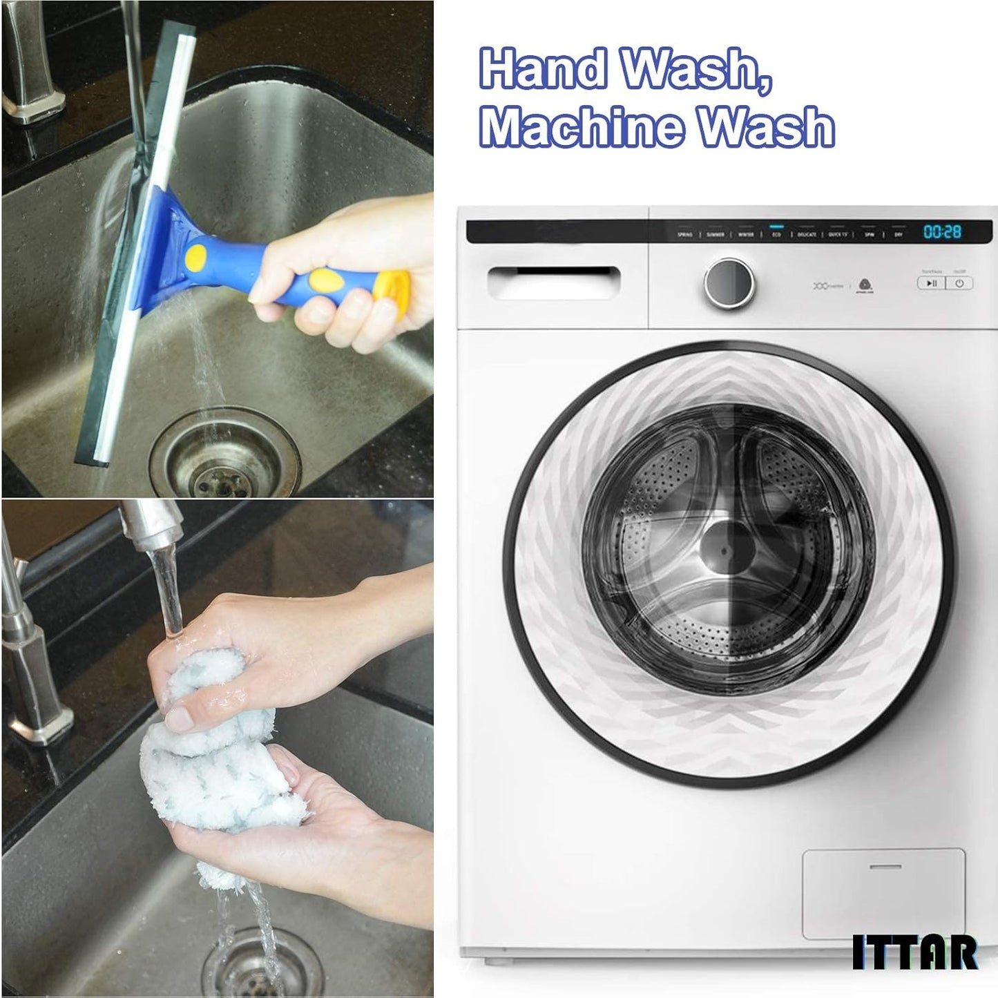 ITTAR Window Squeegee with 86 Inch Extension Pole, Rotatable Window Cleaning Kit with Long Handle, Rubber Blade & Microfiber/Chenille Pads Glass Cleaner Tool for Outdoor Windows, Glass, Car