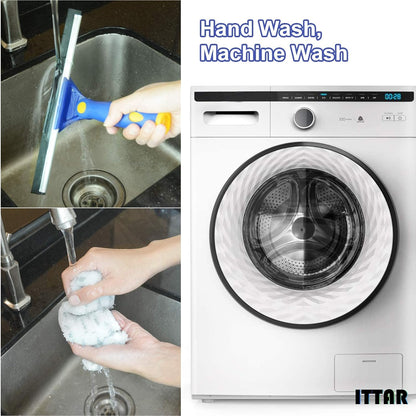 ITTAR Window Squeegee with 86 Inch Extension Pole, Rotatable Window Cleaning Kit with Long Handle, Rubber Blade & Microfiber/Chenille Pads Glass Cleaner Tool for Outdoor Windows, Glass, Car