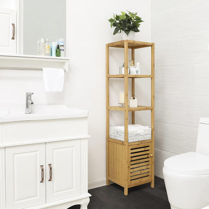 SONGMICS Bamboo Rolling Cart, 3-Tier Utility Cart on Wheels, Slim Narrow Storage Shelf, Bamboo Shelves, Space-Saving, Multifunctional, for Bathroom, Kitchen, White and Natural UBCB083N02