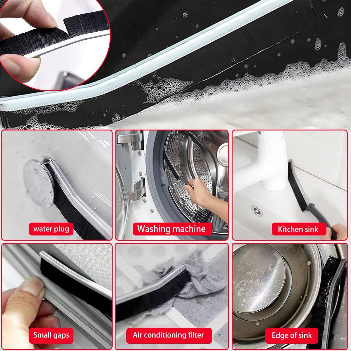 Hard Bristle Crevice Cleaning Brush.Multi-Purpose New Cleaning Brush Tool, Black Bristles with Ergonomic Grip Bathroom Gap Brush, Home, Kitchen, Bathroom, Faucets, Toilet,Window, Vehicle, (4)