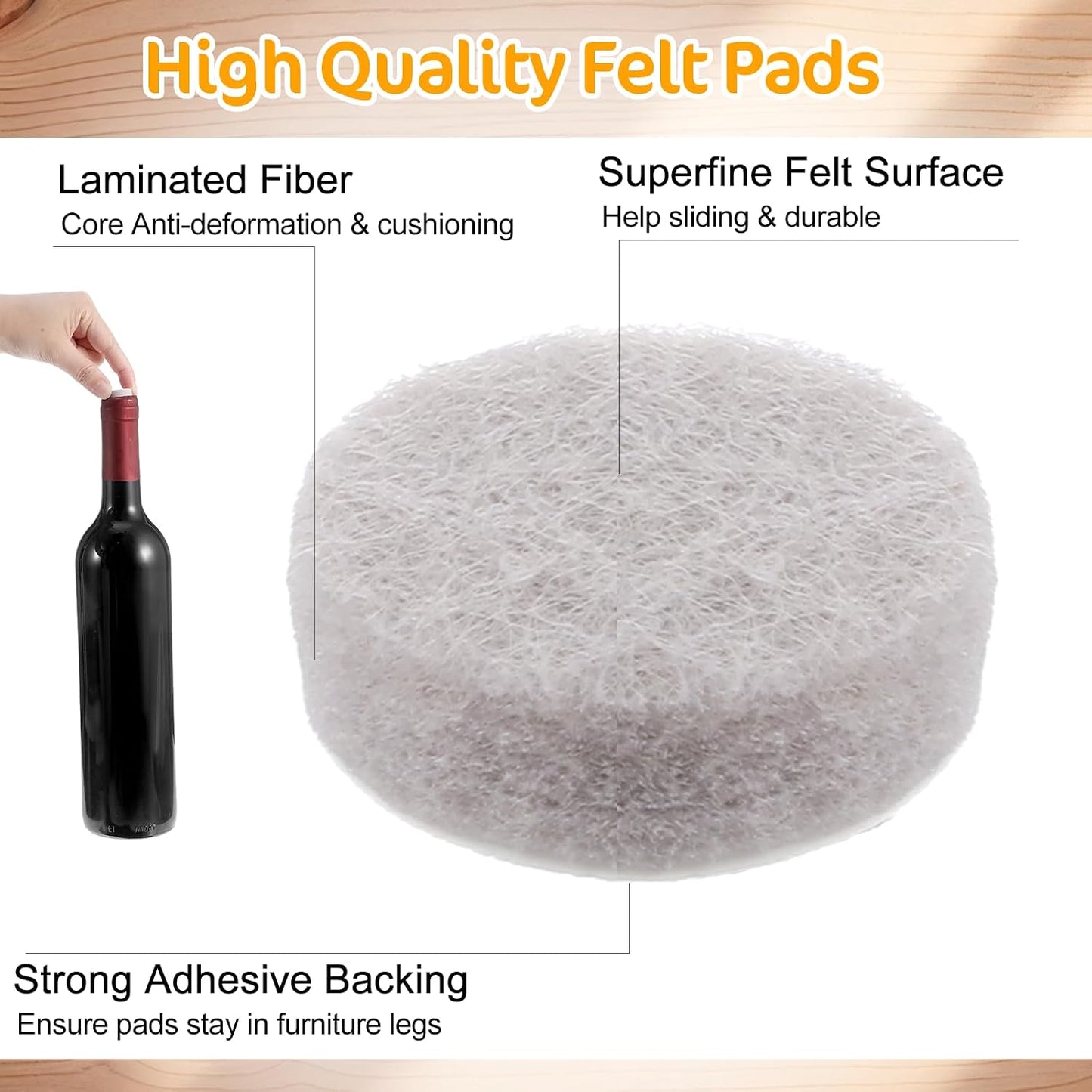 Felt Furniture Pads for Hardwood Floors - 96 Pcs Self Adhesive Chair Felt Pads, Anti Scratch Floor Protector, Furniture Sliders Moving Your Furnitures Smoothly, 3/4" Round