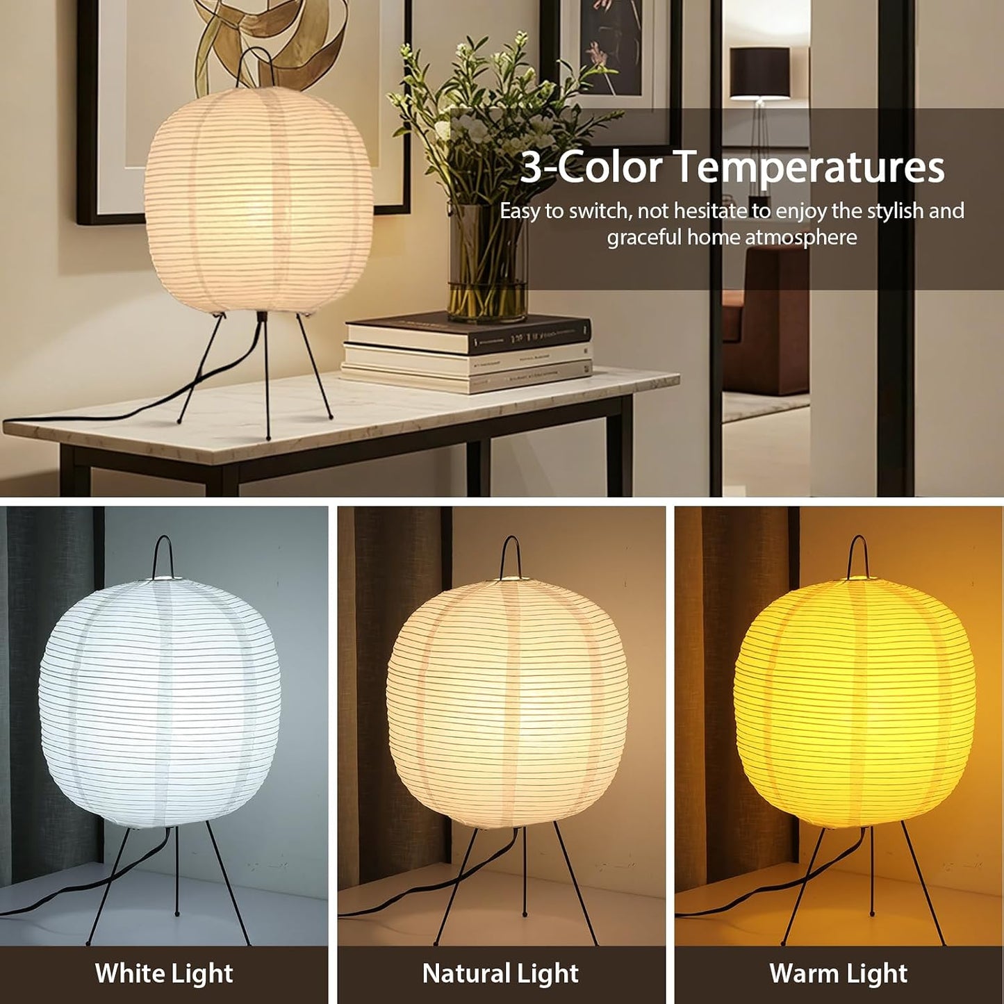 Small Rice Paper Lamp, Japanese Lamp Lantern Table Lamp, Paper Table Lamp, Lantern Lamps for Desk Bedrooms Bedside Night Light (Tower)
