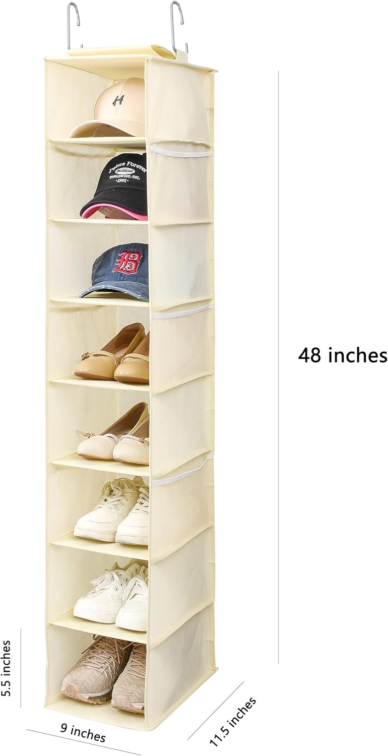 Berdeng Hanging Shoe Organizer for Closet with Side Mesh Pockets，Hat Racks for Baseball Caps，Shoe and Hat Holder & Storage，8-Shelf，Gray，1 Pack